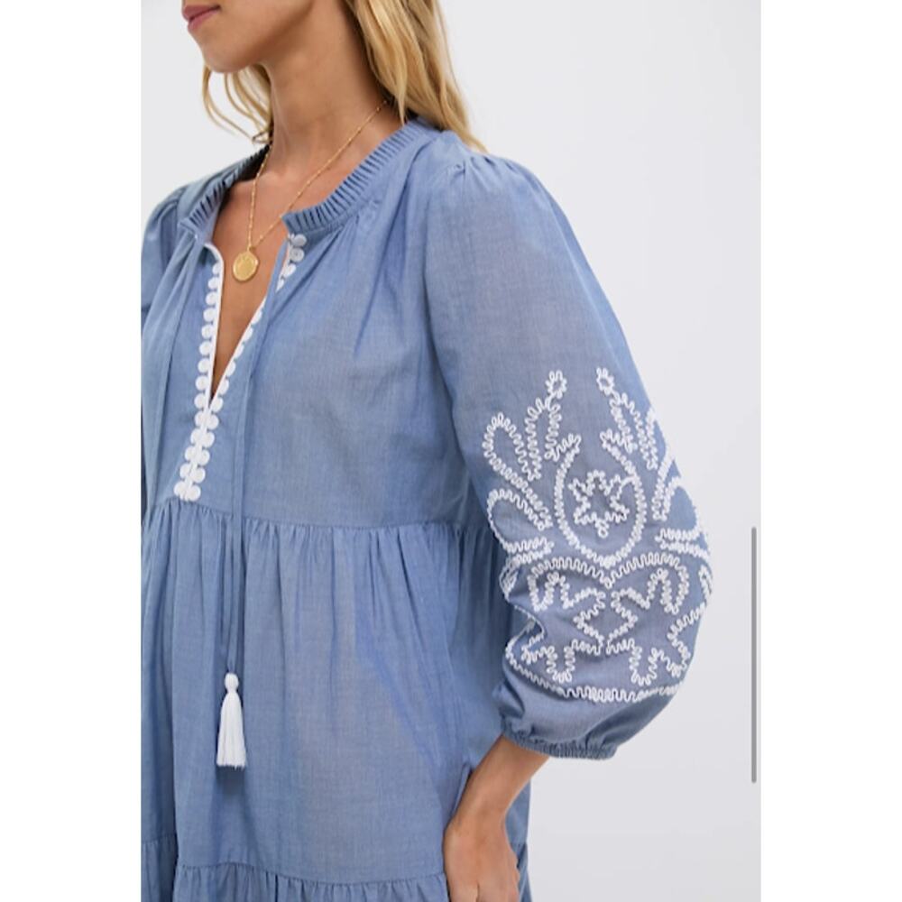 Tuckernuck Embroidered Chambray Long Sleeve Salty Paloma Caftan 3XL - Picture 5 of 8